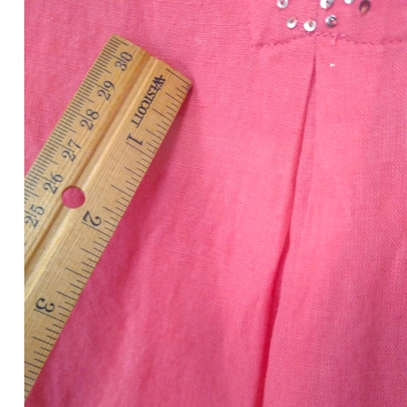 Eileen Fisher Womens Coral Pink 100% Irish Linen Sequin V-Neck Boho Tunic Top XS - Picture 11 of 16